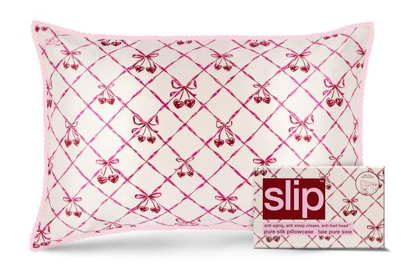 slip Sweet Cherry Queen Zippered Pillowcase with Lace Trim