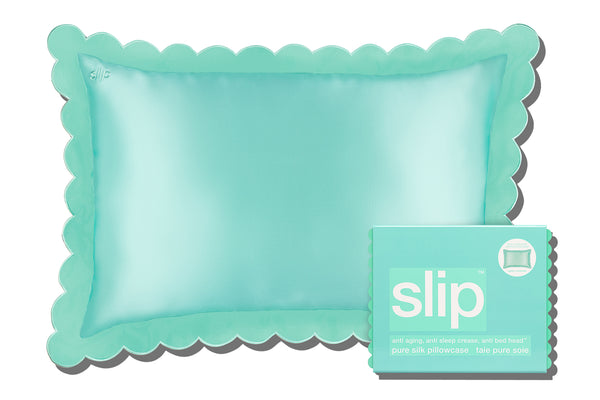 slip Turquoise Queen Zippered Pillowcase with Scalloped Edge