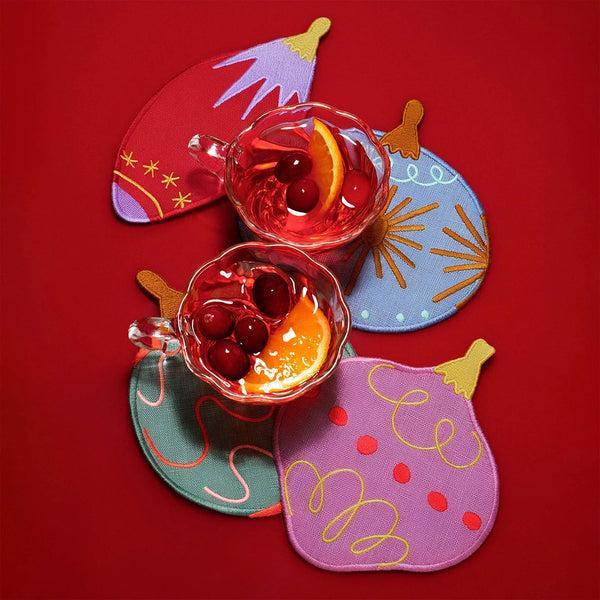 Slowdown Studio Piecework Deck The Halls Coasters - Set Of 4