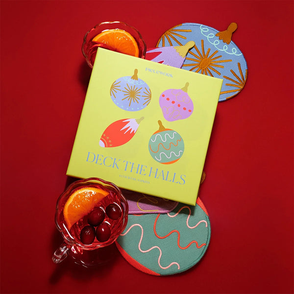 Slowdown Studio Piecework Deck The Halls Coasters - Set Of 4