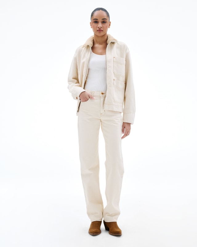 Slvrlake Denim Phoenix Winter Ecru Straight - Mid Rise