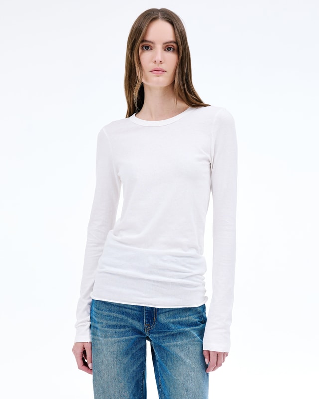 Slvrlake Denim Simple Long Sleeve Tee Natural White Fitted - Knit