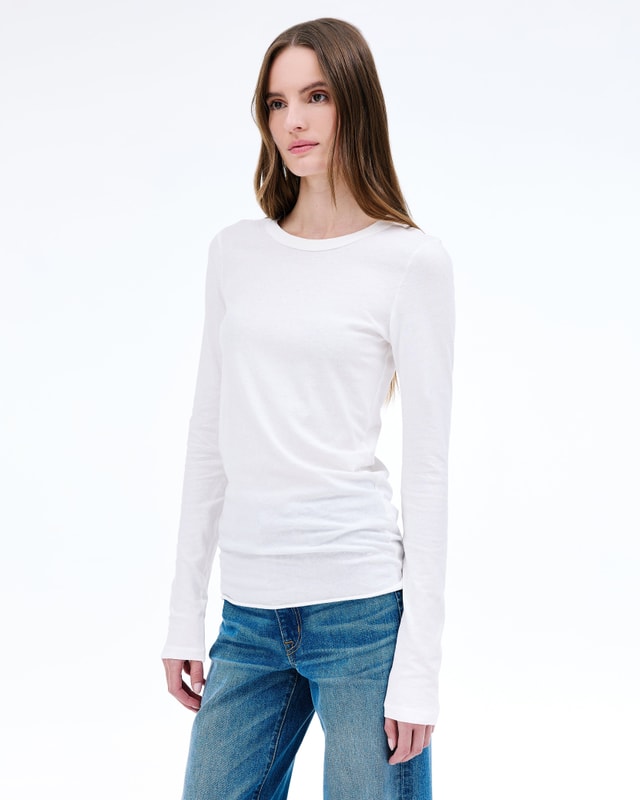 Slvrlake Denim Simple Long Sleeve Tee Natural White Fitted - Knit