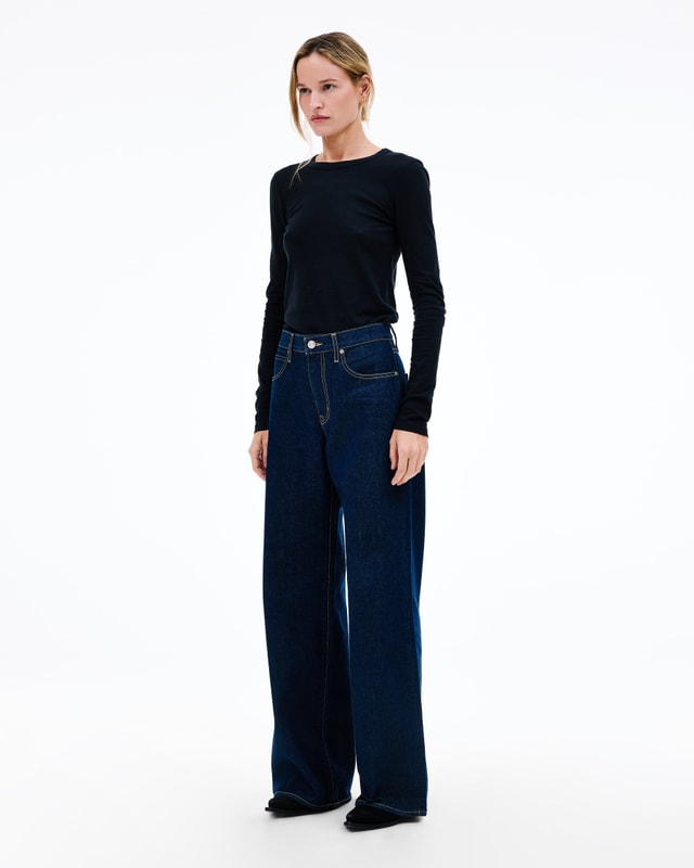 Slvrlake Denim Selena Midnight Mile Wide - Mid Rise