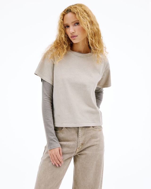 Slvrlake Denim Square Tee Sand Dune Relaxed - Knit