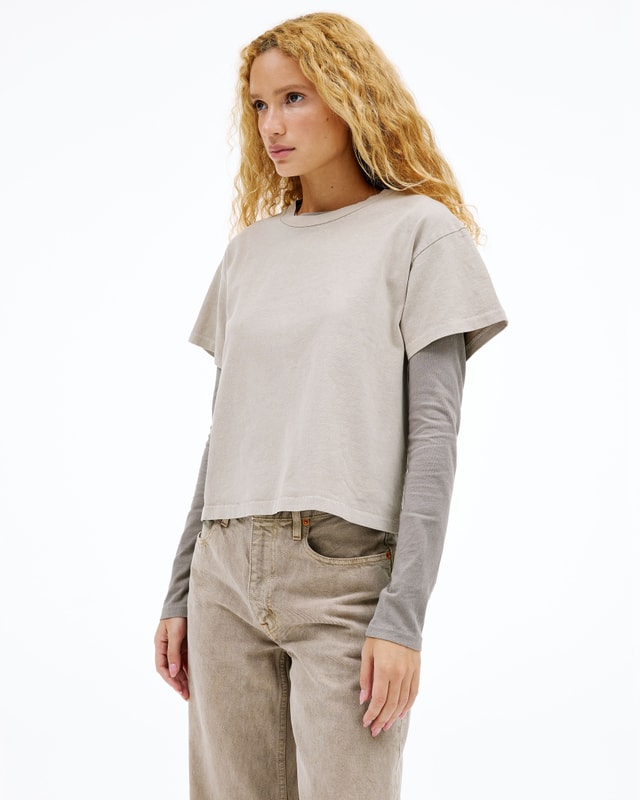 Slvrlake Denim Square Tee Sand Dune Relaxed - Knit