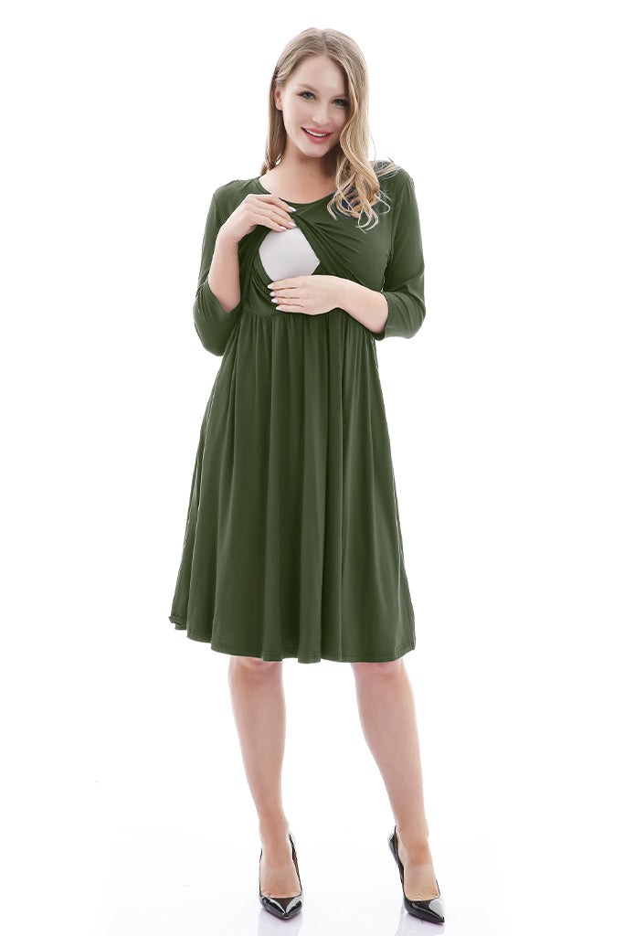 Smallshow 3/4 Sleeve Casual Maternity Nursing Dress