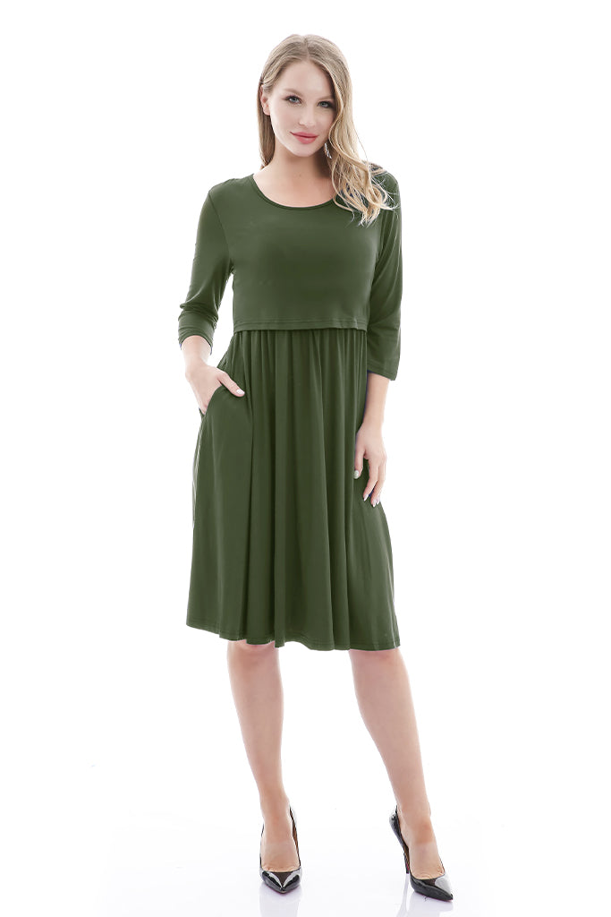 Smallshow 3/4 Sleeve Casual Maternity Nursing Dress