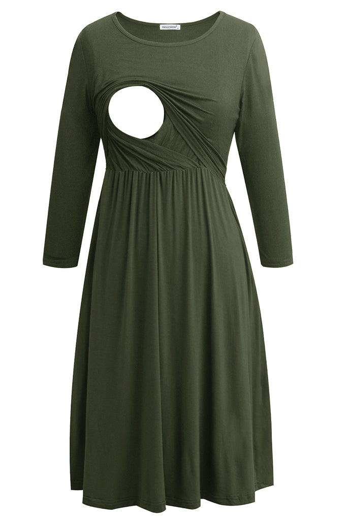 smallshow 3/4 Sleeve Casual Maternity Nursing Dress