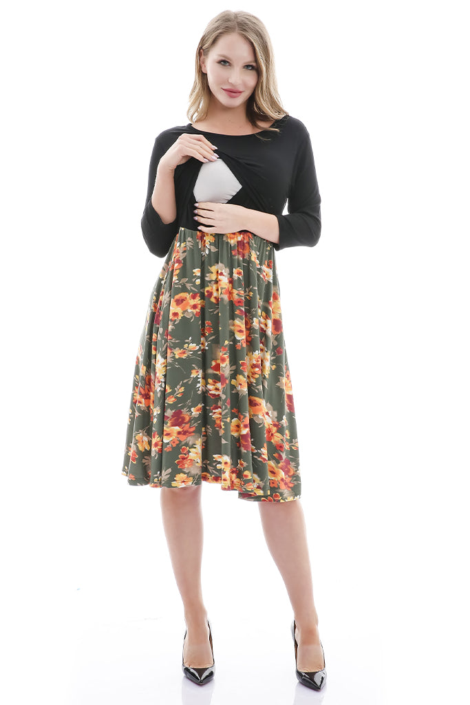 Smallshow 3/4 Sleeve Floral Maternity Nursing Dress