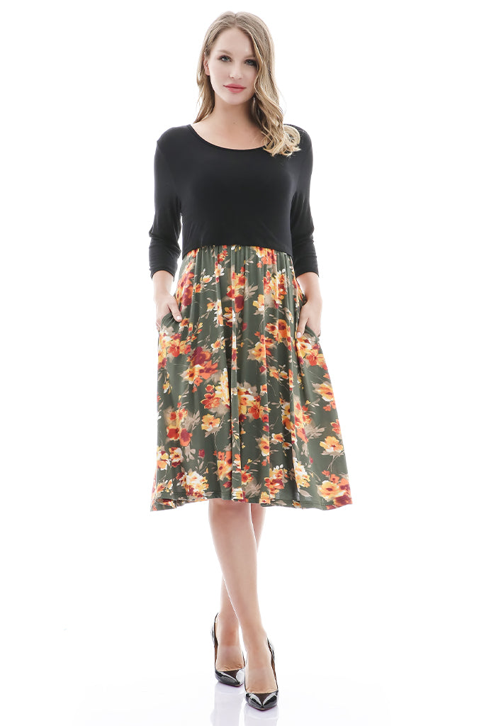 Smallshow 3/4 Sleeve Floral Maternity Nursing Dress