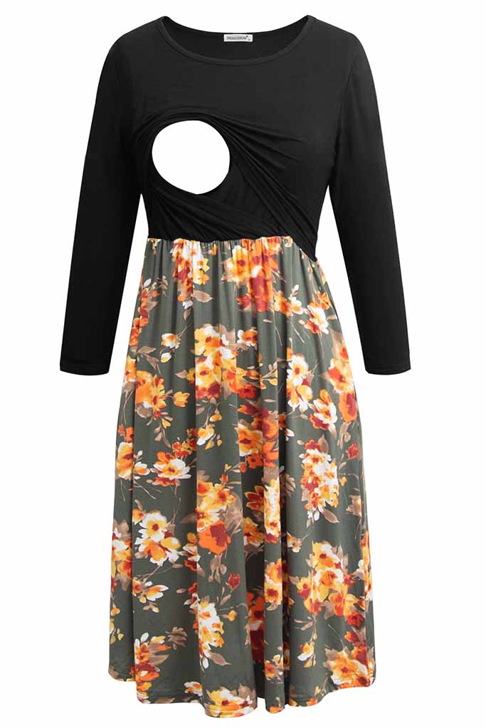 smallshow 3/4 Sleeve Floral Maternity Nursing Dress