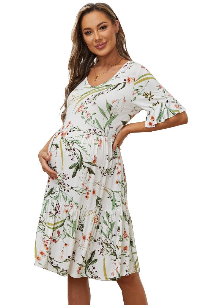 Smallshow Floral Ruffle Short Sleeve Maternity Dress