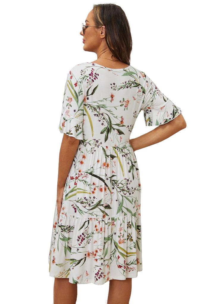 Smallshow Floral Ruffle Short Sleeve Maternity Dress