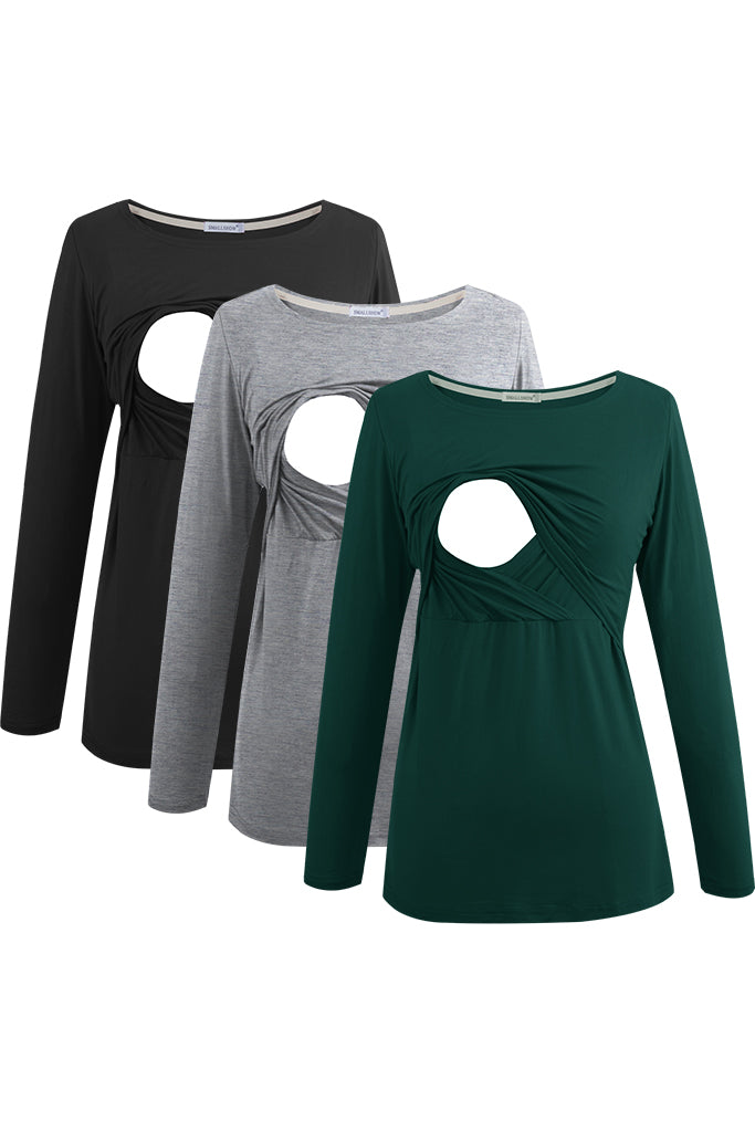 smallshow Long Sleeve Maternity Nursing Tops 3-Pack