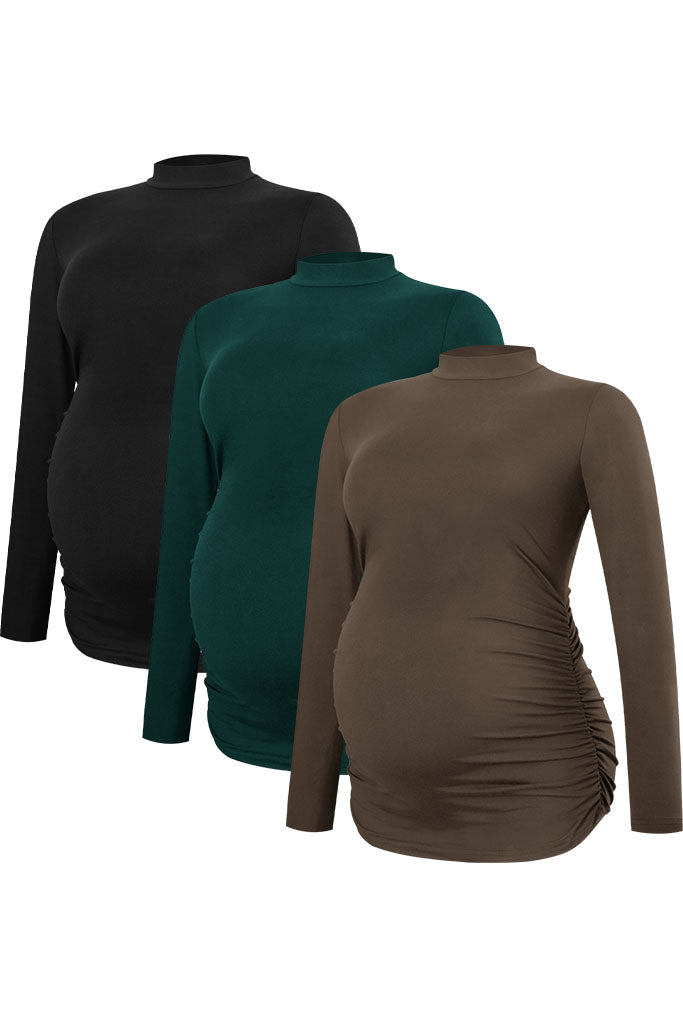 smallshow Mock Neck Long Sleeve Maternity Tops 3-Pack