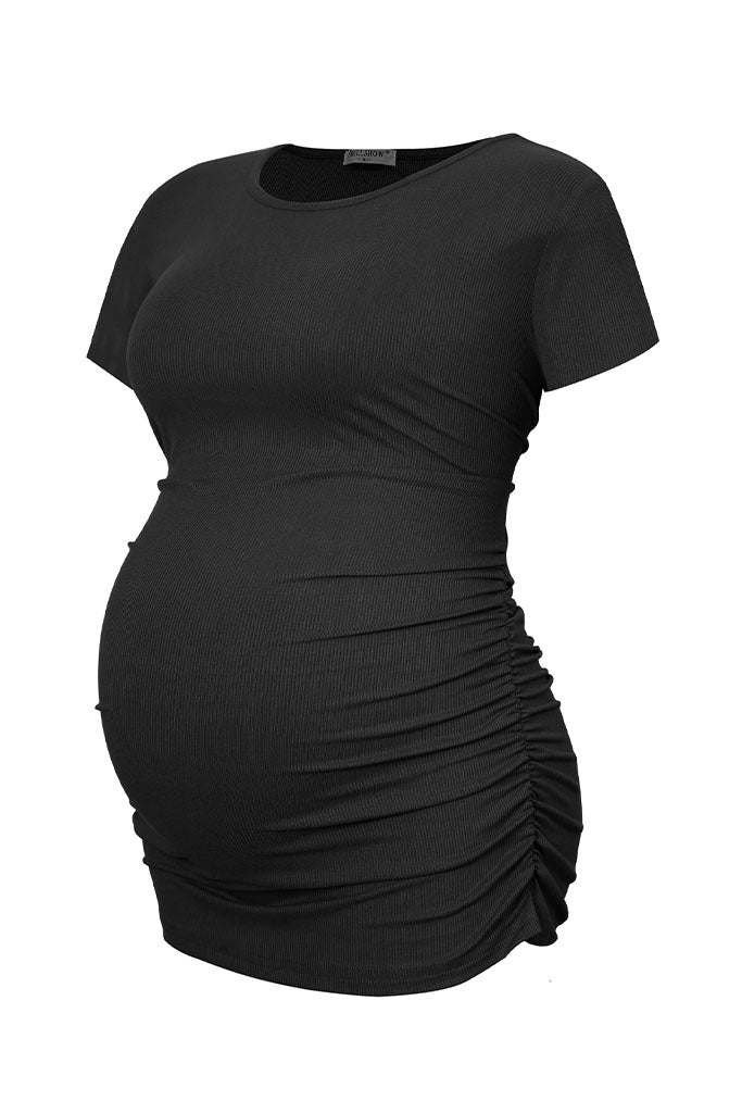 Smallshow Ribbed Short Sleeve Maternity Shirts 3-Pack