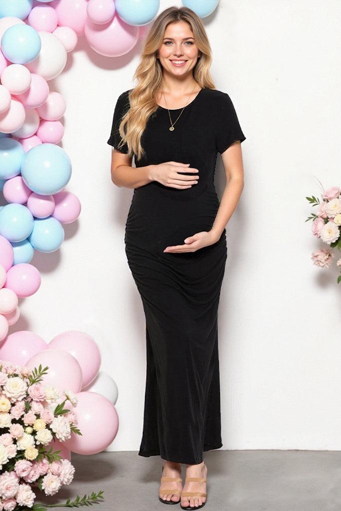 Smallshow Side Slit Maxi Maternity Dress For Baby Shower