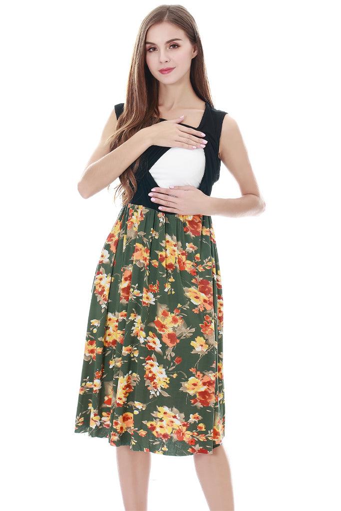 Smallshow Sleeveless Floral Maternity Nursing Dress