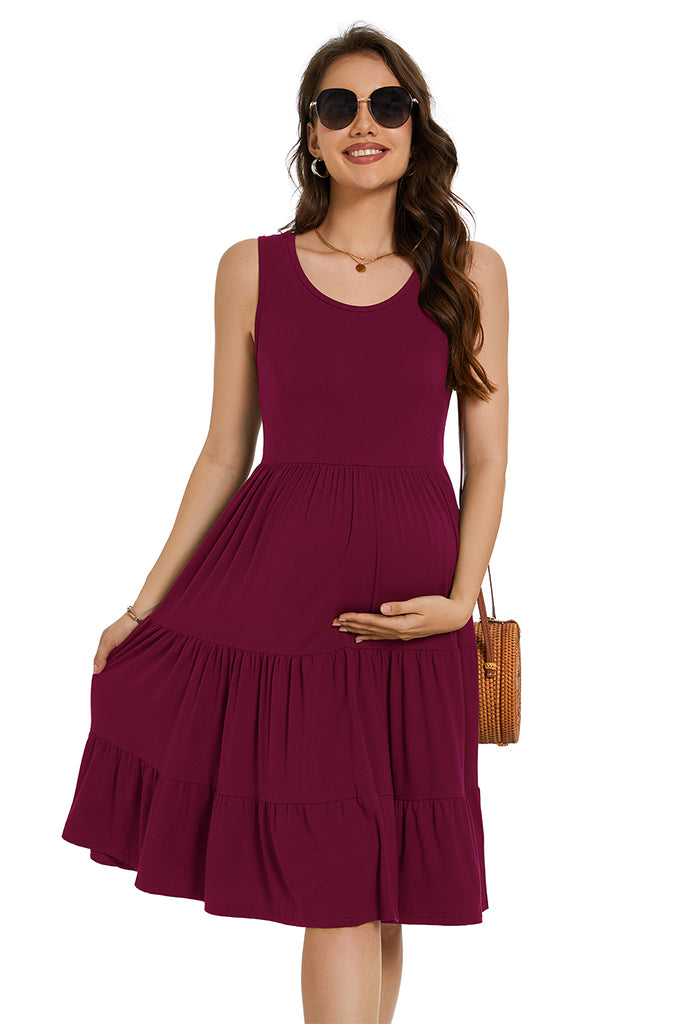 Smallshow Sleeveless Tiered Ruffle Hem Maternity Dress