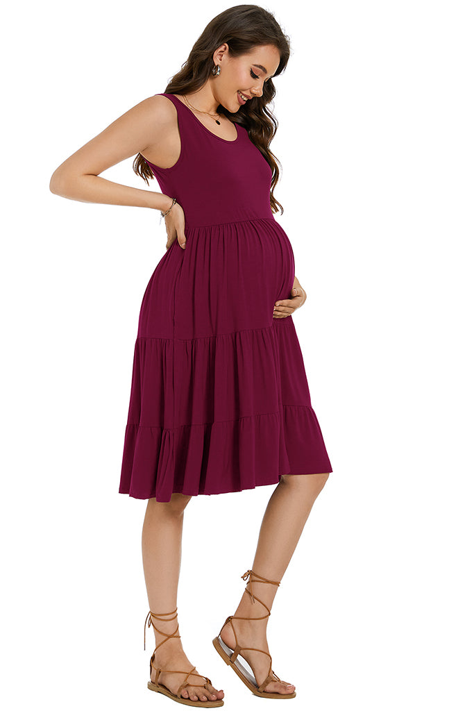 Smallshow Sleeveless Tiered Ruffle Hem Maternity Dress