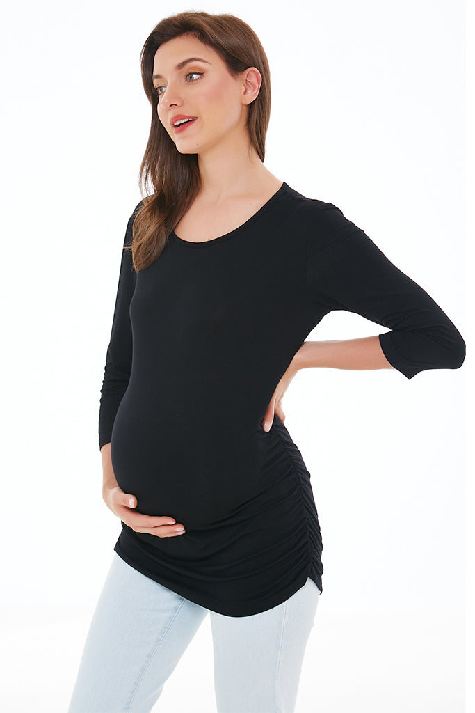 Smallshow 3/4 Sleeve Ruched Maternity T-Shirt