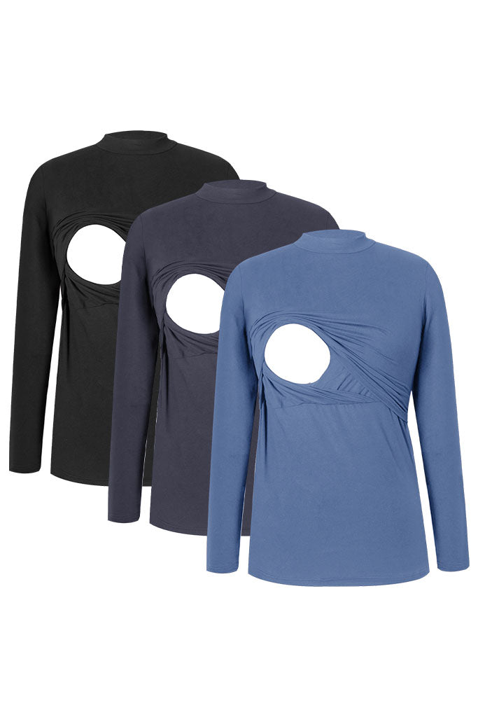 smallshow Comfy Mock Neck Nursing Tops 3-Pack