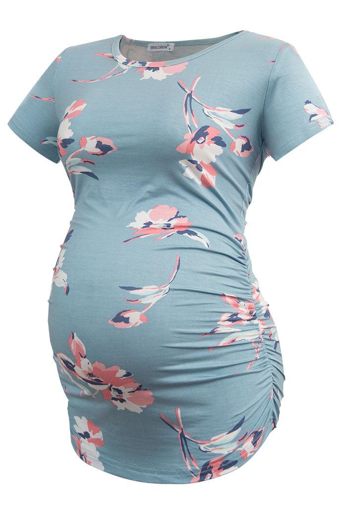 smallshow Comfy Side Ruched Floral Maternity Tops