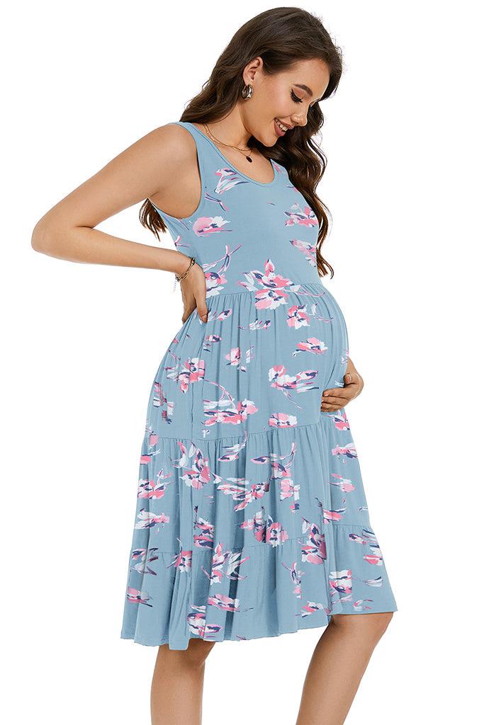 Smallshow Floral Tiered Ruffle Hem Maternity Dress