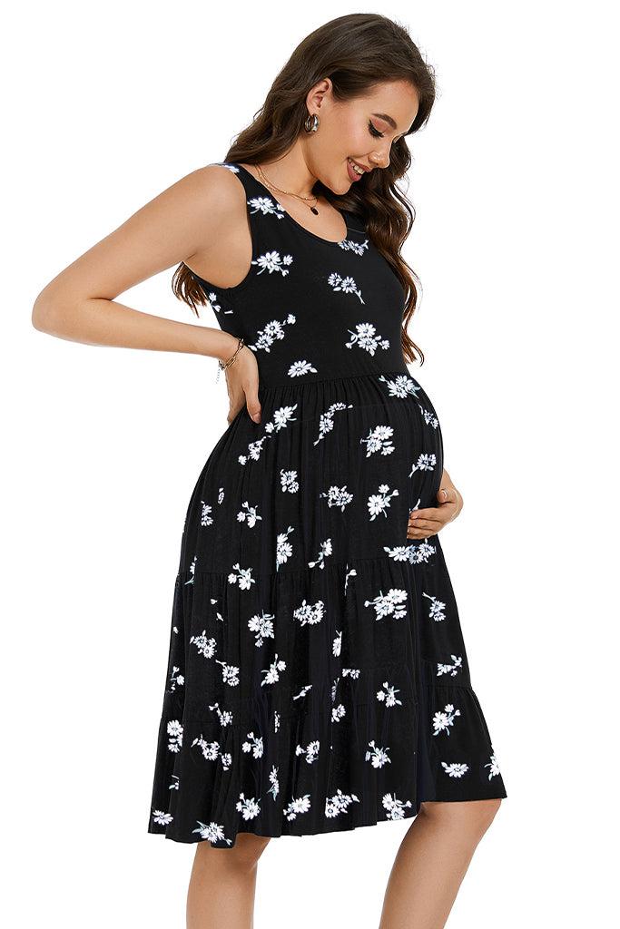 Smallshow Floral Tiered Ruffle Hem Maternity Dress