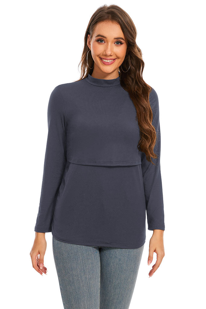 Smallshow Long Sleeve Mock Neck Nursing Top