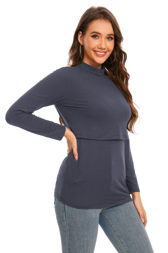 Smallshow Long Sleeve Mock Neck Nursing Top