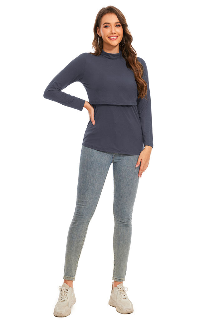 Smallshow Long Sleeve Mock Neck Nursing Top