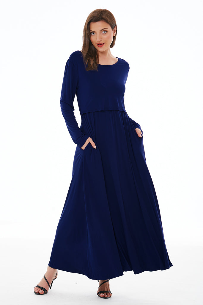 Smallshow Long Sleeve Nursing Maxi Dress