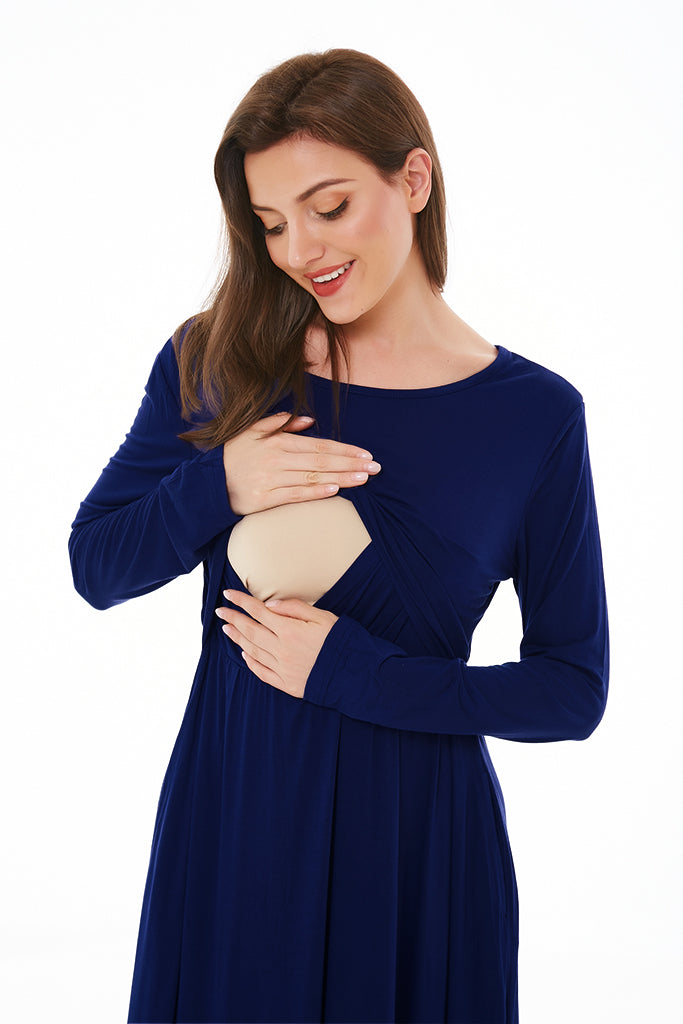 Smallshow Long Sleeve Nursing Maxi Dress