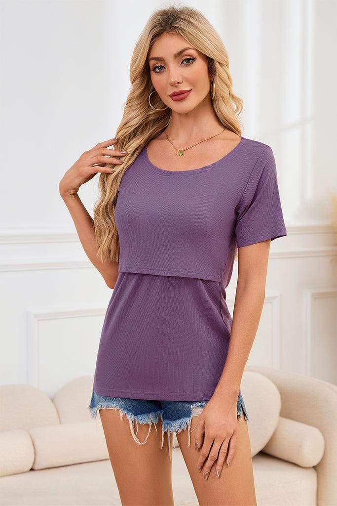 Smallshow Ribbed Short Sleeve Nursing Top