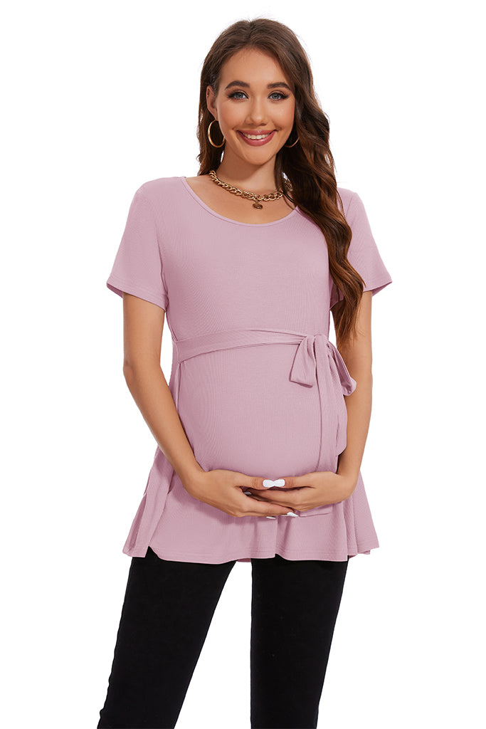 smallshow Ribbed Tie Front Maternity Blouse