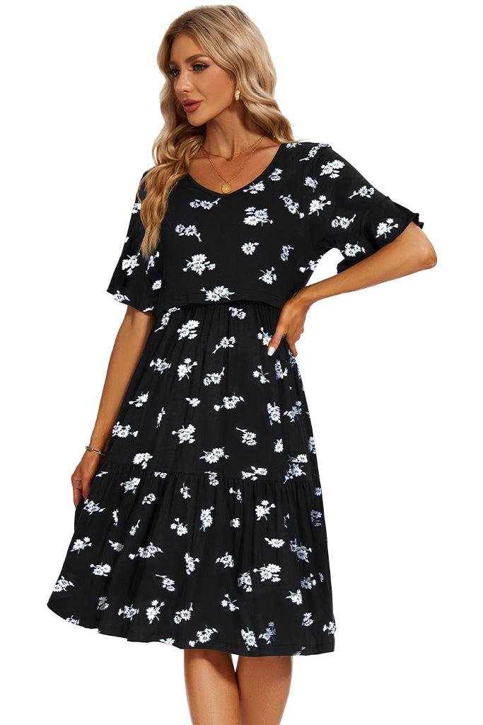 Smallshow Ruffle Floral Nursing Dress