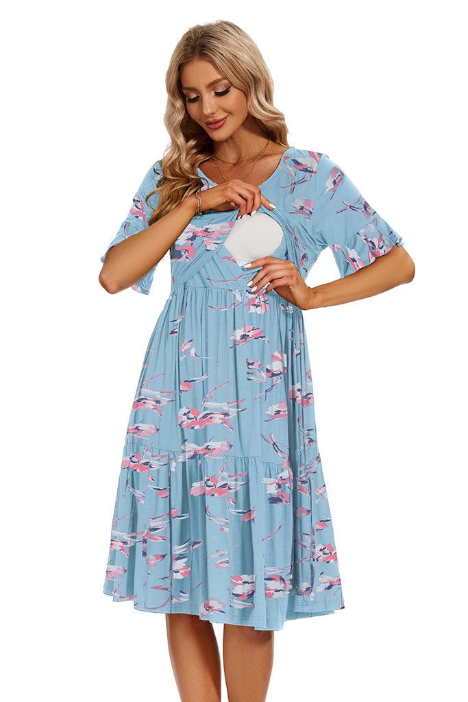 Smallshow Ruffle Floral Nursing Dress