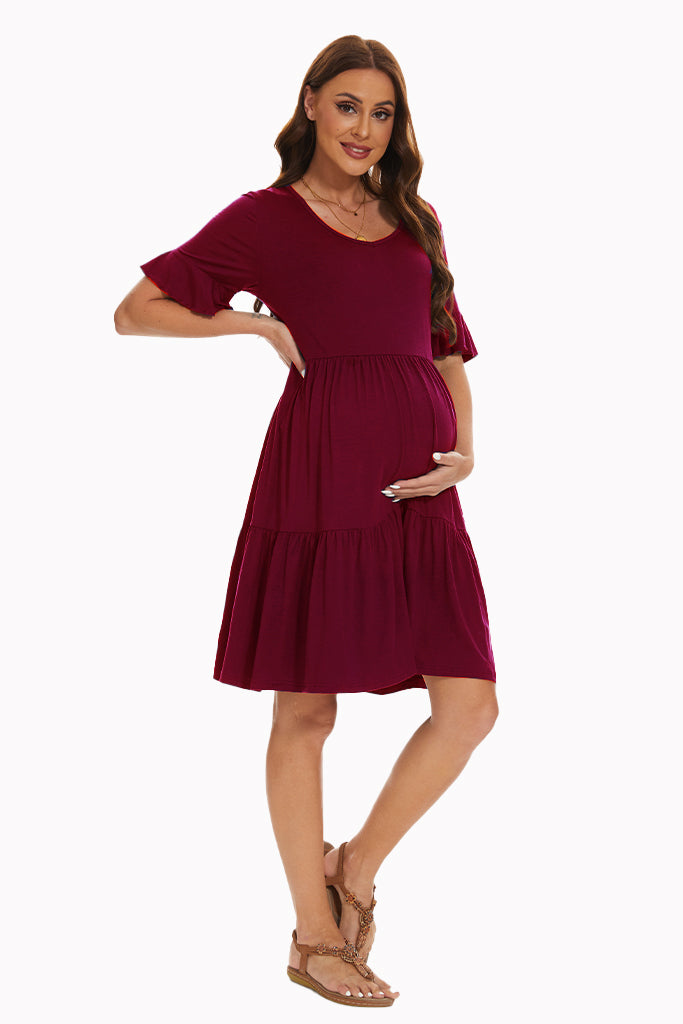 Smallshow Ruffle Sleeve Tiered Maternity Dress
