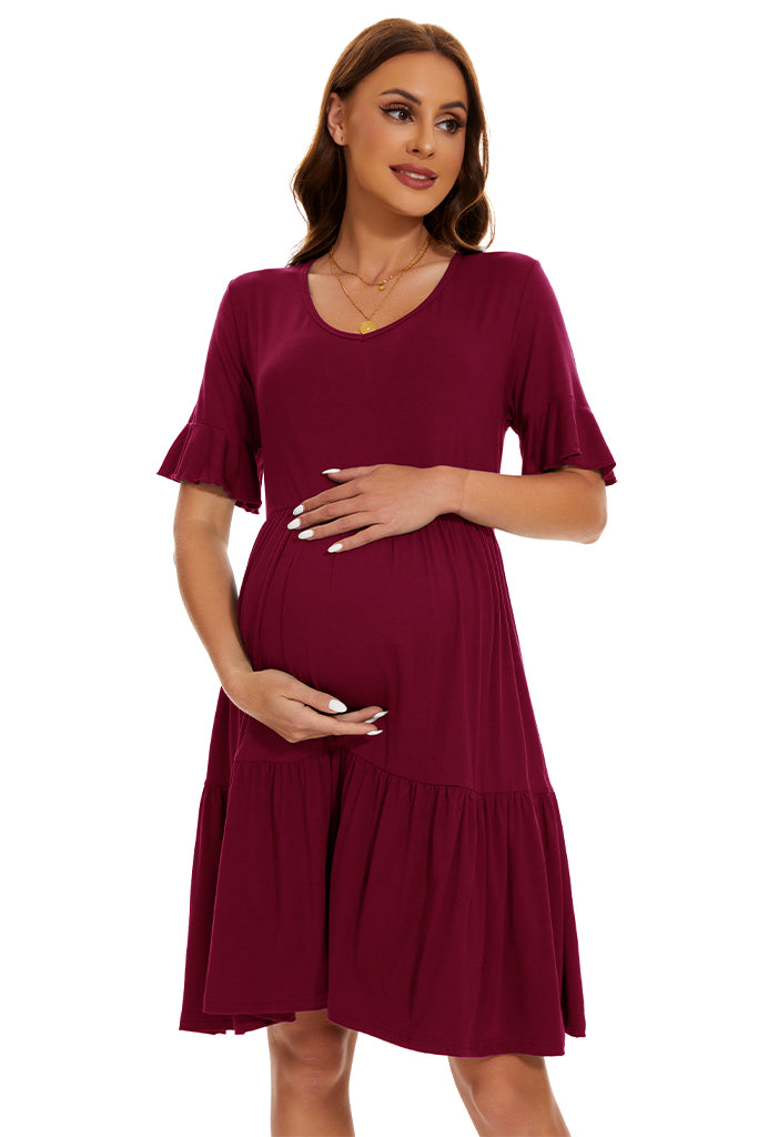 smallshow Ruffle Sleeve Tiered Maternity Dress