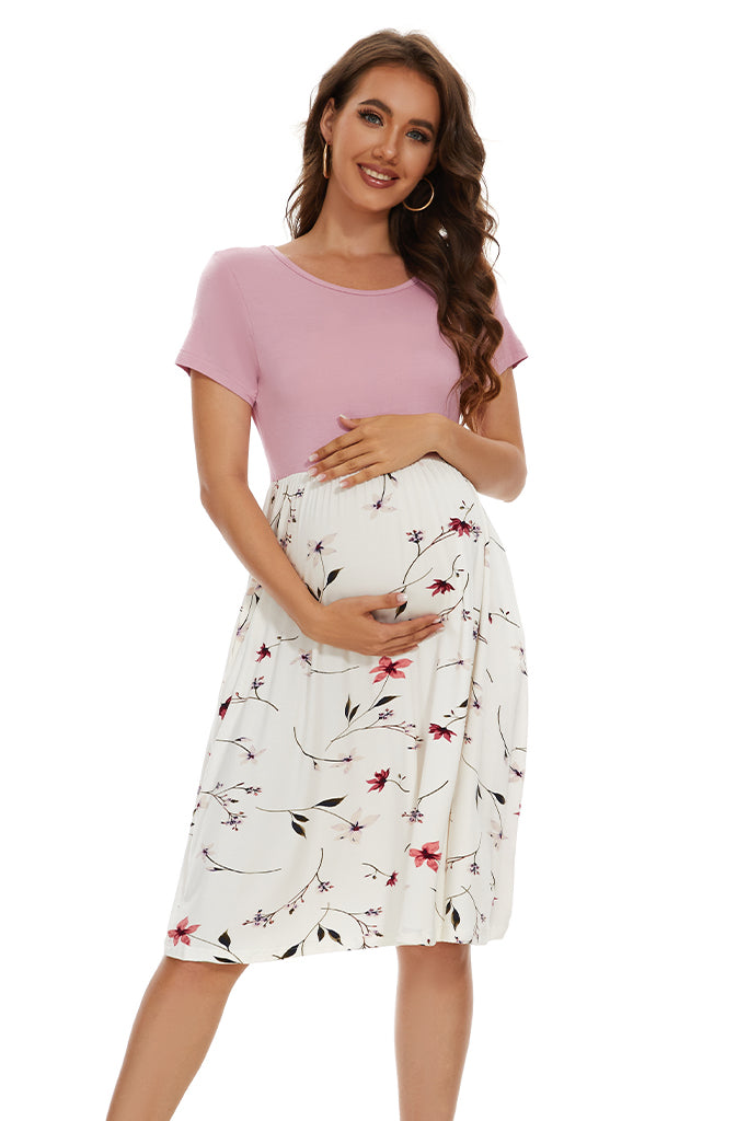 Smallshow Short Sleeve Floral Maternity Dress