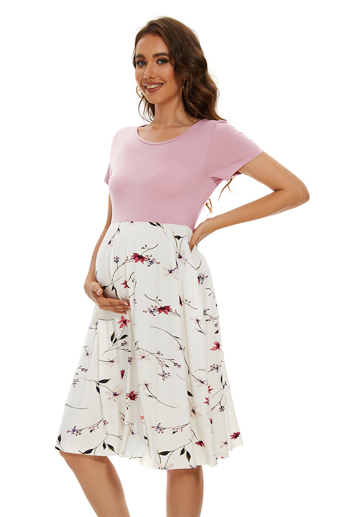 Smallshow Short Sleeve Floral Maternity Dress