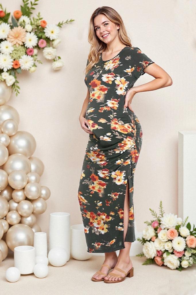Smallshow Smallshow Short Sleeve Floral Maternity Maxi Dress