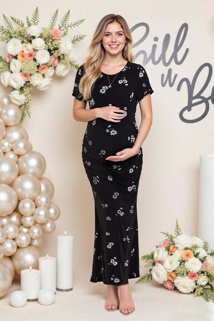 Smallshow Smallshow Short Sleeve Floral Maternity Maxi Dress
