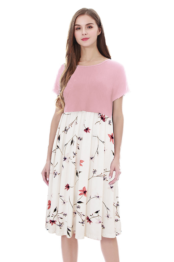 Smallshow Short Sleeve Floral Nursing Dress