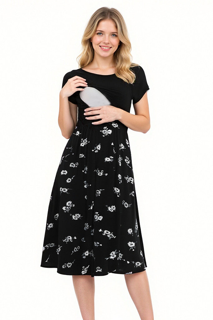 Smallshow Short Sleeve Floral Nursing Dress