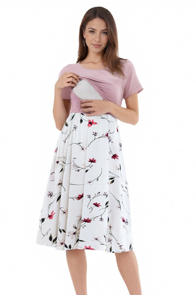 smallshow Short Sleeve Floral Nursing Dress