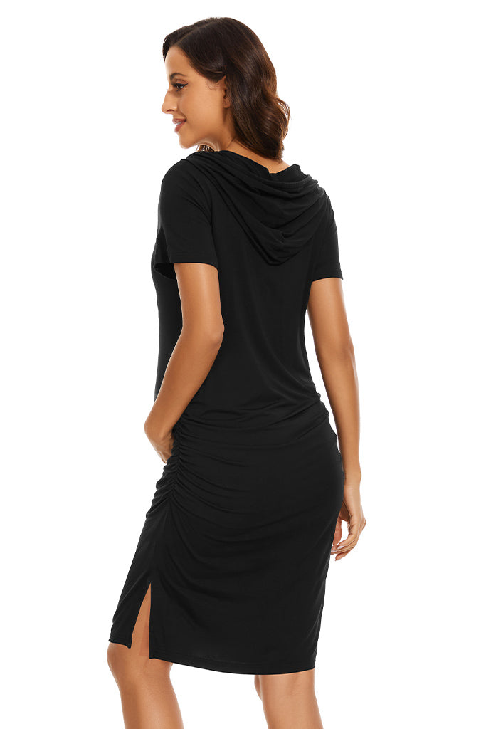 Smallshow Short Sleeve Maternity Hoodie Dress