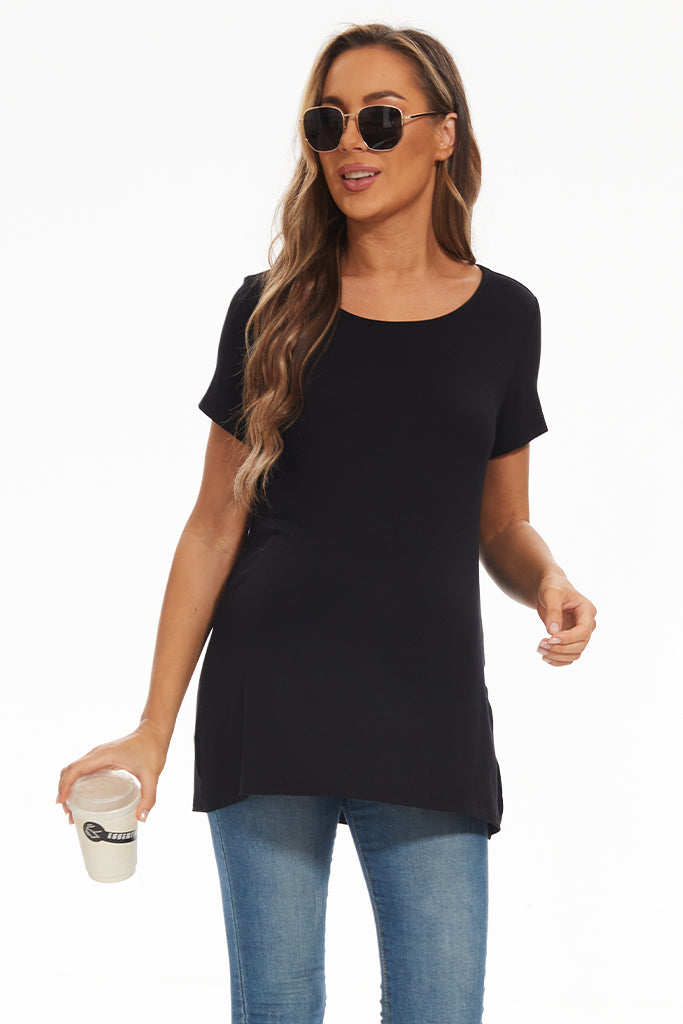 smallshow Short Sleeve Split Hem Maternity Shirt